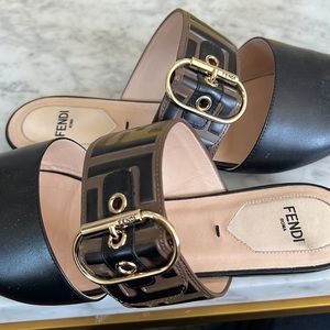Fendi Flat Mule with FF Strap Nero size 38.5